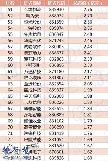 2017年10月湖南新三板企業市值TOP100:黑金時代223億居首