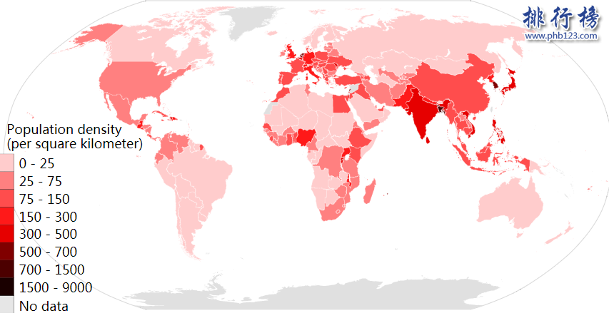 【全球人口密度國家排名】世界國家人口密度排名2018(完整榜單)