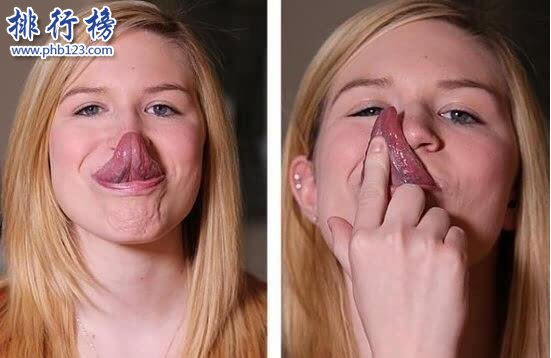 世界上最長的舌頭：美國女孩舌頭長10.16厘米，可以舔到眼睛