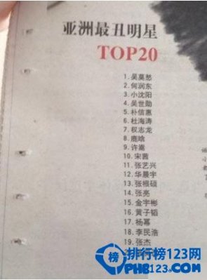 亞洲最醜明星排行榜top20 吳莫愁慘居第一