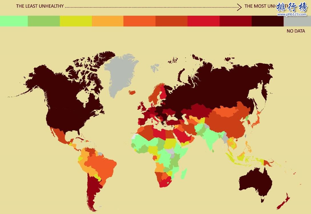 全球最不健康國家地圖