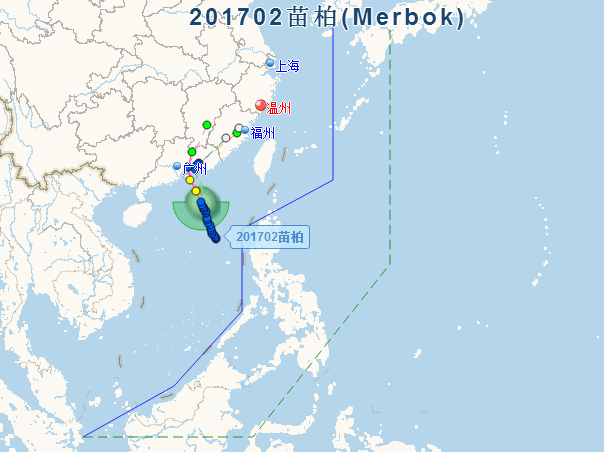 2017年2號颱風苗柏路線圖
